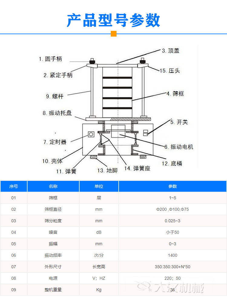 實驗室振動篩型號參數